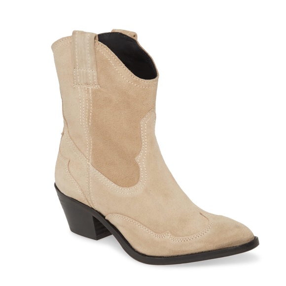 ALL SAINTS Shira Western Boots Stone Suede Natural Cowgirl Cowboy